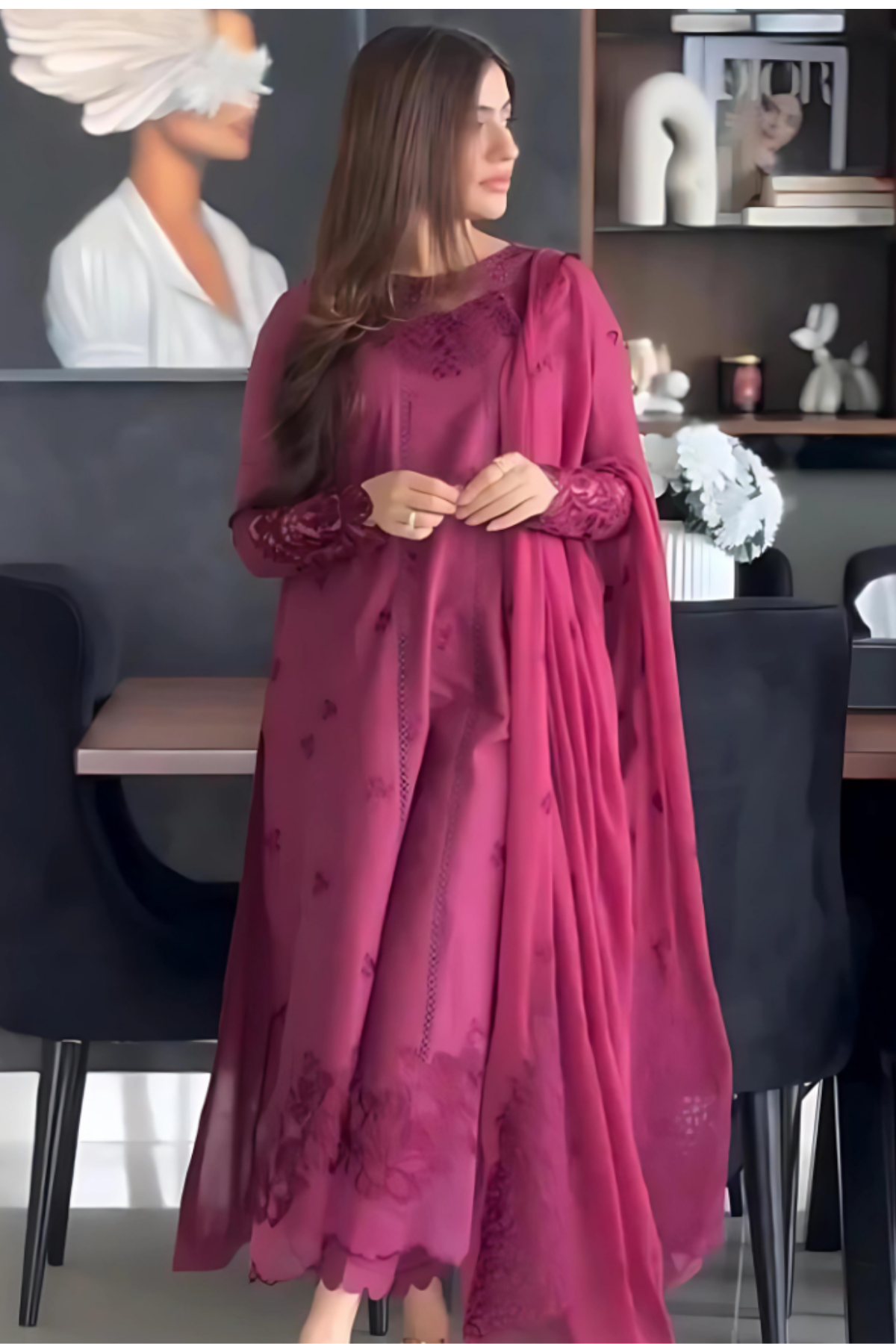 Majesty Wine - 3 Piece Embroidered Suit